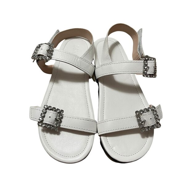 Schutz Womens White Rhinestone Ruth Leather Flatform Lug Platform Sandals 6.5 - Picture 4 of 11